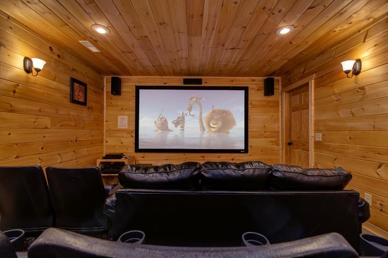 Private theater room with stadium seating for 16